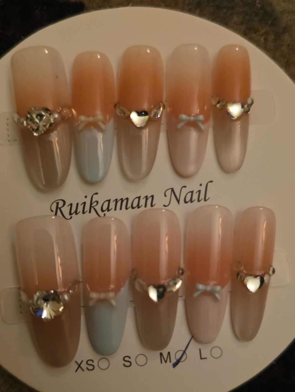 Ruikamán Nail Blush Pink & Nude Press-On Nail Set Of 10 Heart Accents Size Med
